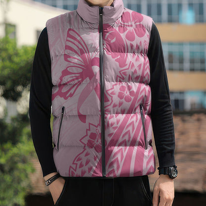 Pacific Girl and Butterfly Cancer Pink Ribbon Personalised Sleeveless Puffer Jacket
