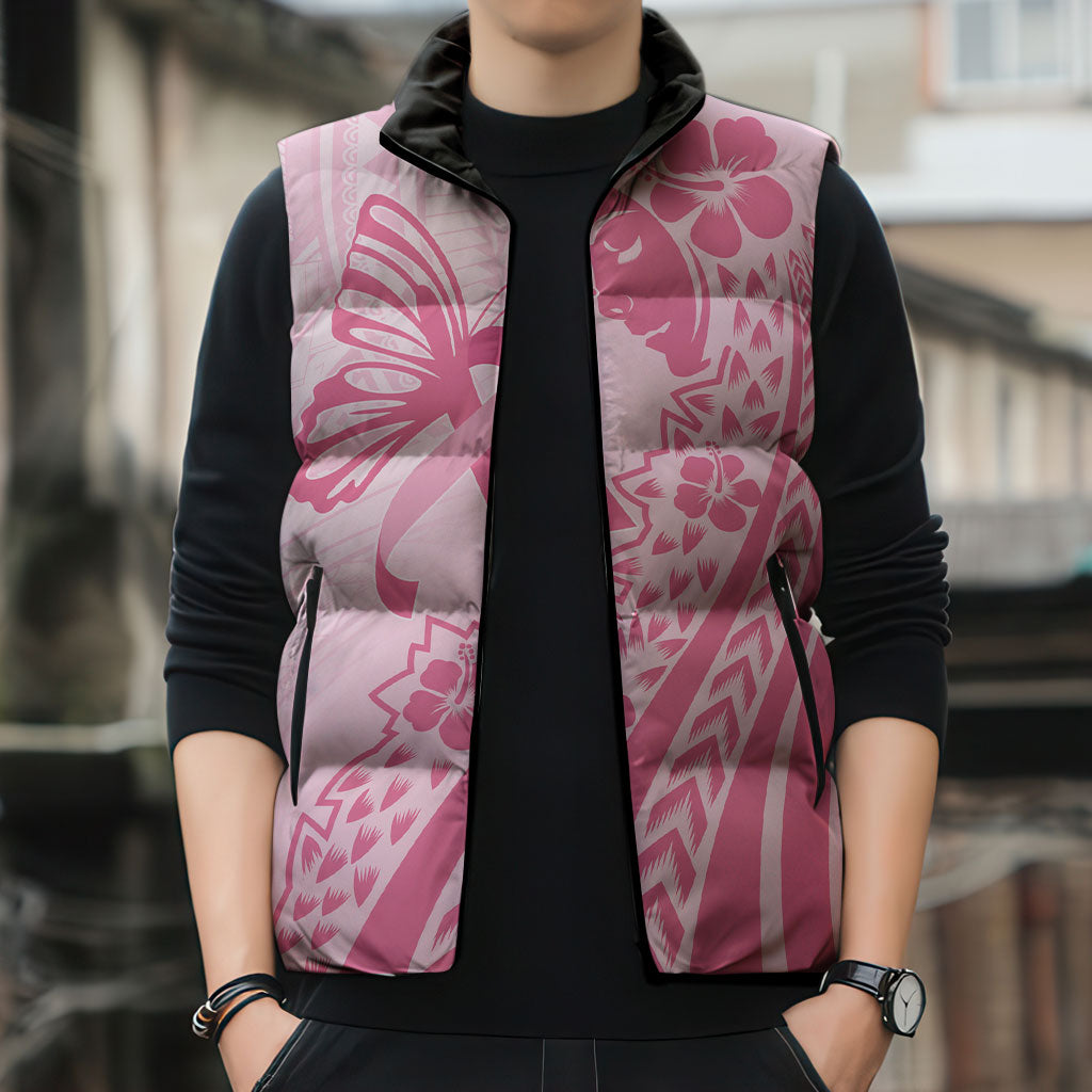Pacific Girl and Butterfly Cancer Pink Ribbon Personalised Sleeveless Puffer Jacket