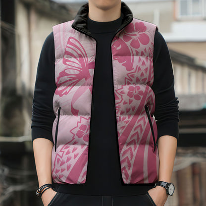 Pacific Girl and Butterfly Cancer Pink Ribbon Personalised Sleeveless Puffer Jacket