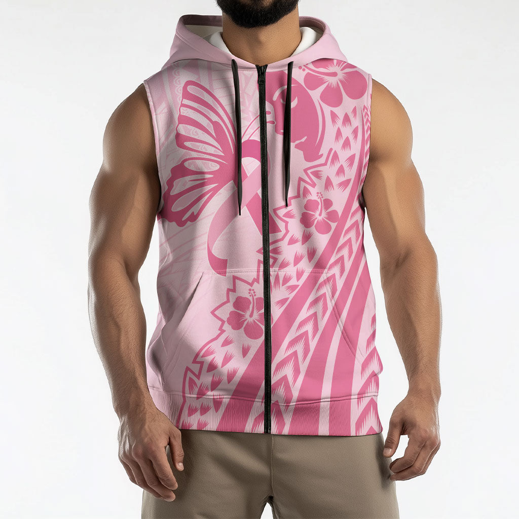 Pacific Girl and Butterfly Cancer Pink Ribbon Personalised Sleeveless Zip Hoodie