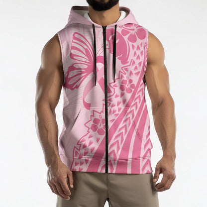 Pacific Girl and Butterfly Cancer Pink Ribbon Personalised Sleeveless Zip Hoodie