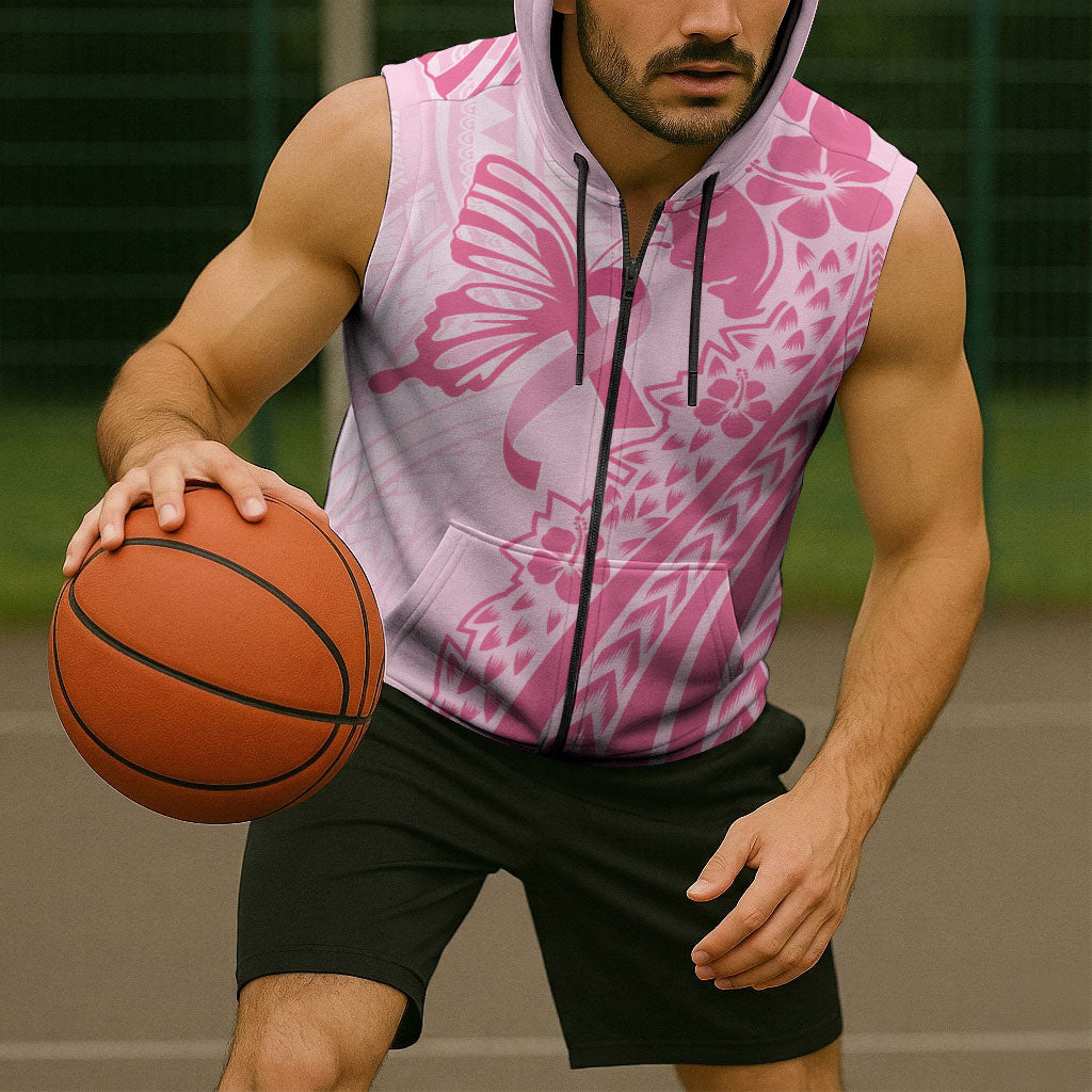 Pacific Girl and Butterfly Cancer Pink Ribbon Personalised Sleeveless Zip Hoodie