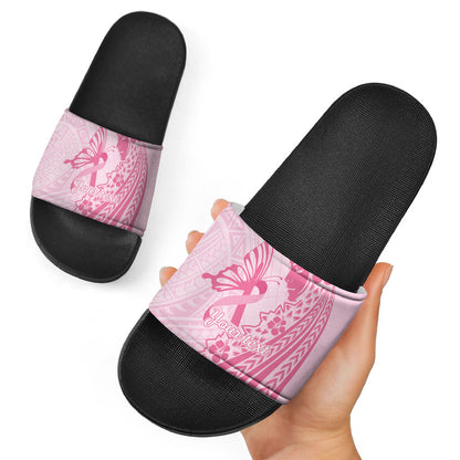 Pacific Girl and Butterfly Cancer Pink Ribbon Personalised Slide Sandals