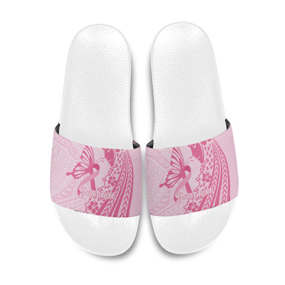 Pacific Girl and Butterfly Cancer Pink Ribbon Personalised Slide Sandals