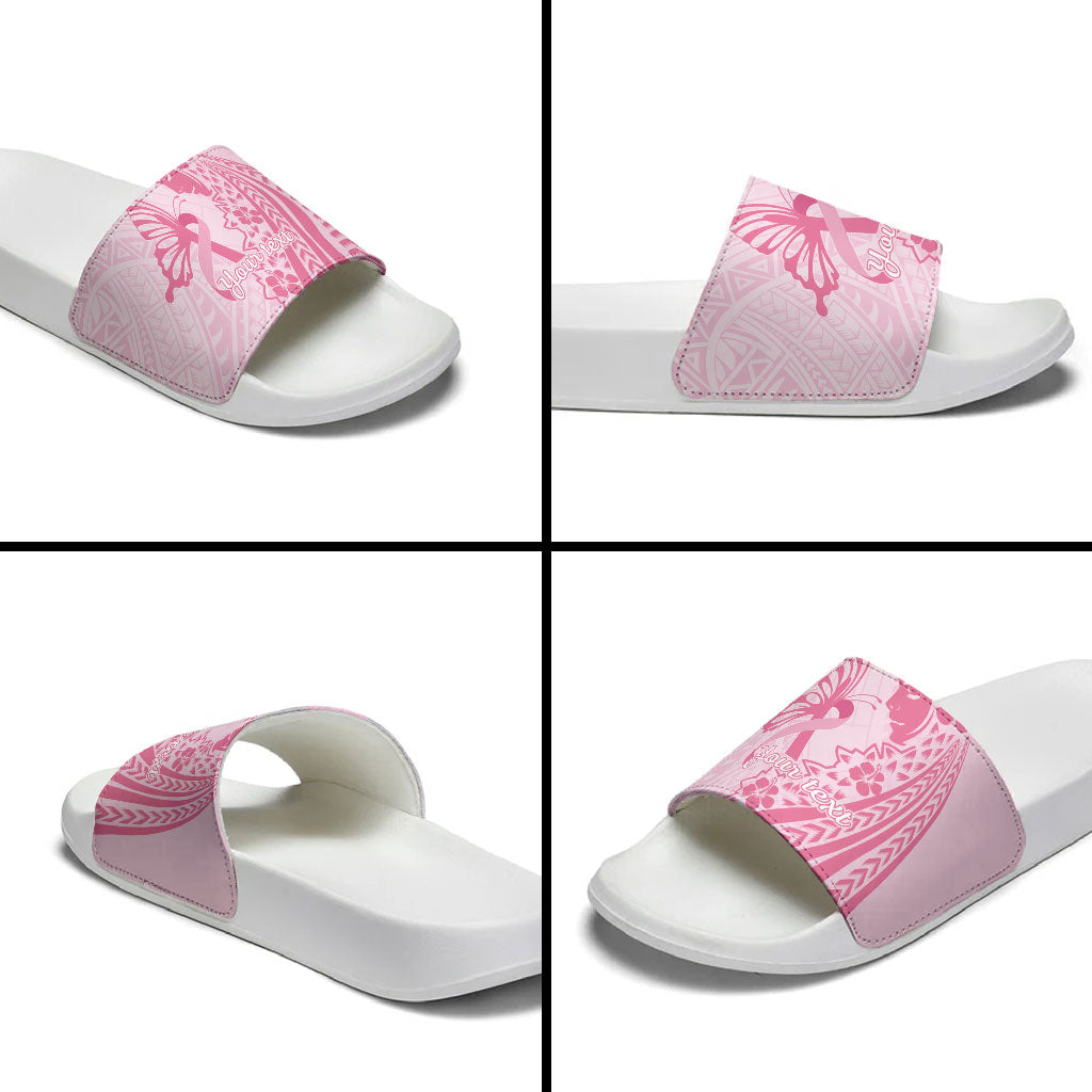 Pacific Girl and Butterfly Cancer Pink Ribbon Personalised Slide Sandals