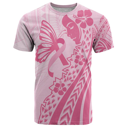 Pacific Girl and Butterfly Cancer Pink Ribbon Personalised T Shirt