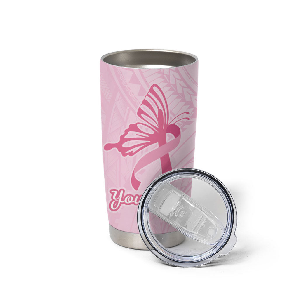 Pacific Girl and Butterfly Cancer Pink Ribbon Personalised Tumbler Cup
