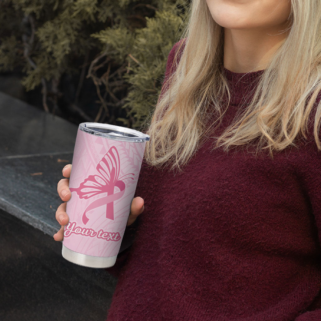 Pacific Girl and Butterfly Cancer Pink Ribbon Personalised Tumbler Cup
