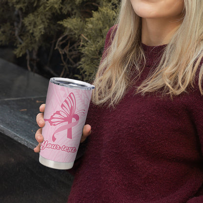 Pacific Girl and Butterfly Cancer Pink Ribbon Personalised Tumbler Cup