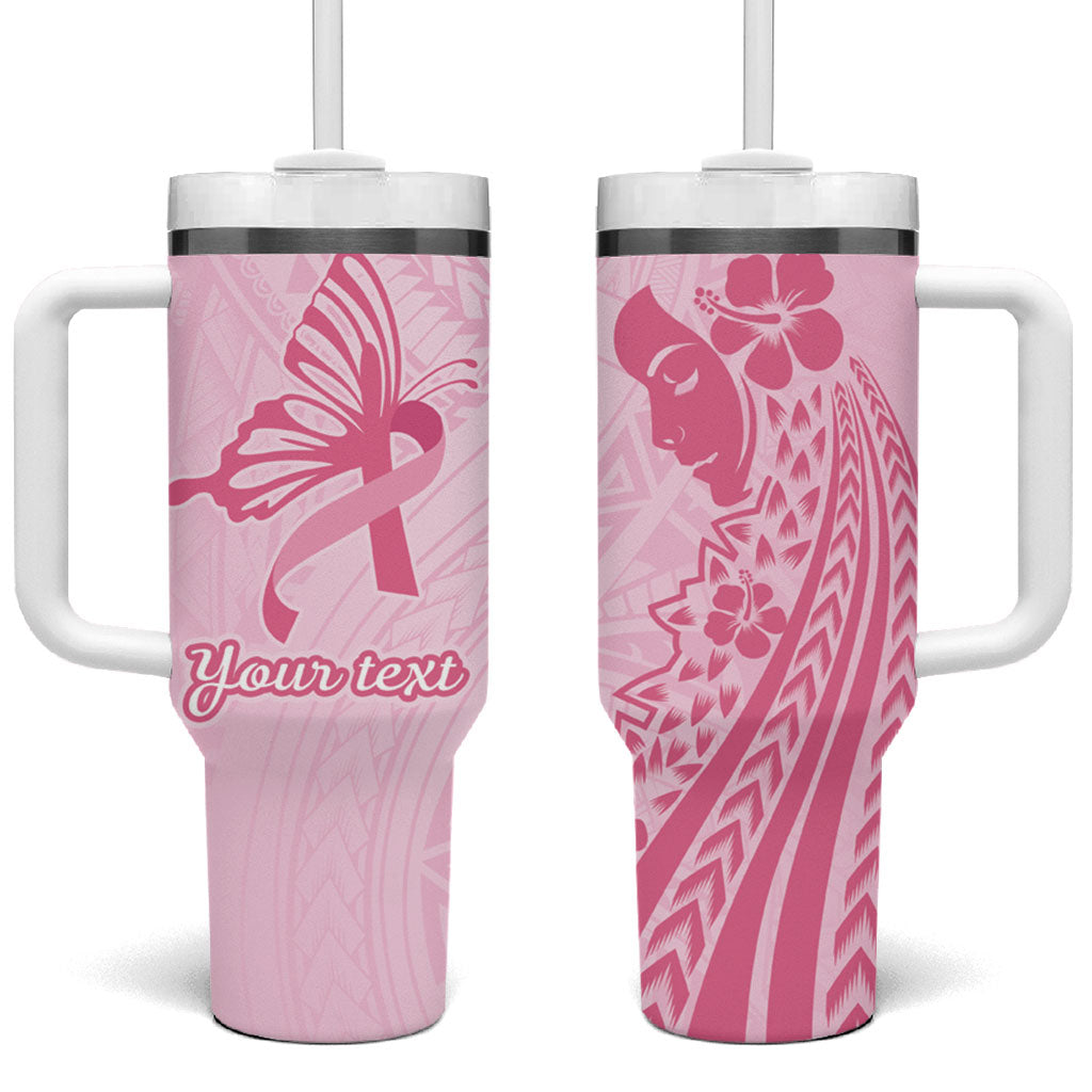 Pacific Girl and Butterfly Cancer Pink Ribbon Personalised Tumbler With Handle