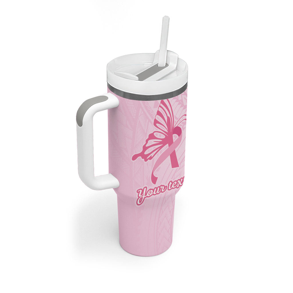 Pacific Girl and Butterfly Cancer Pink Ribbon Personalised Tumbler With Handle