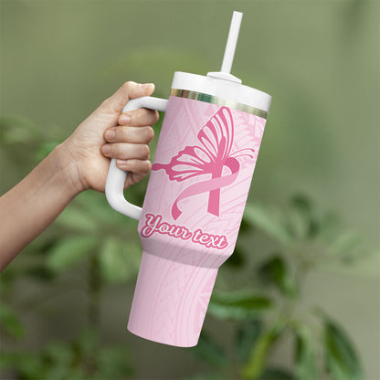 Pacific Girl and Butterfly Cancer Pink Ribbon Personalised Tumbler With Handle