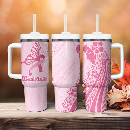 Pacific Girl and Butterfly Cancer Pink Ribbon Personalised Tumbler With Handle
