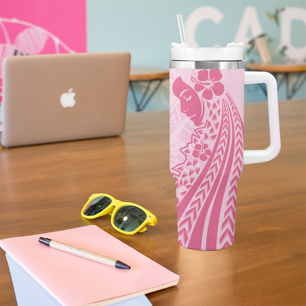Pacific Girl and Butterfly Cancer Pink Ribbon Personalised Tumbler With Handle