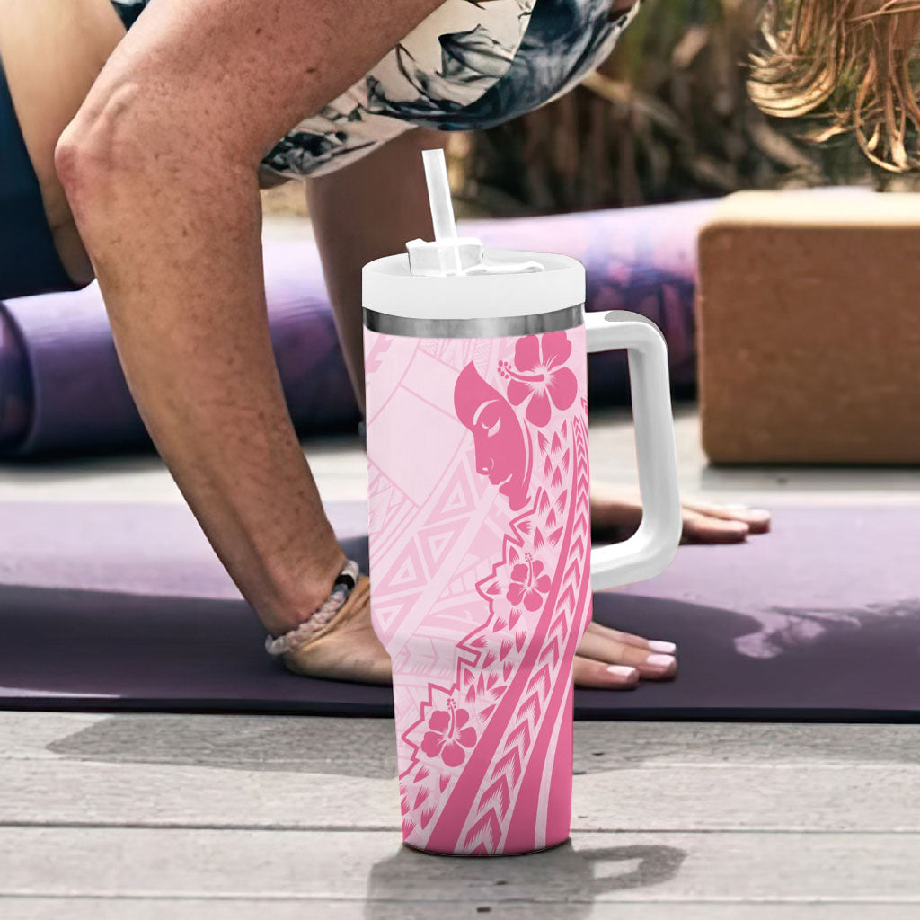 Pacific Girl and Butterfly Cancer Pink Ribbon Personalised Tumbler With Handle