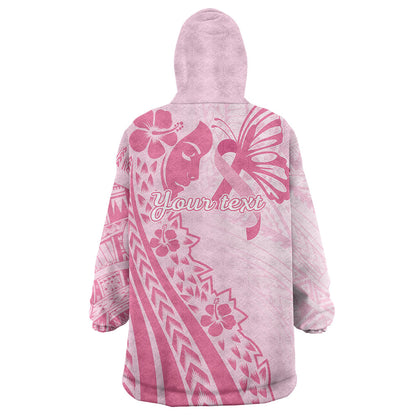 Pacific Girl and Butterfly Cancer Pink Ribbon Personalised Wearable Blanket Hoodie