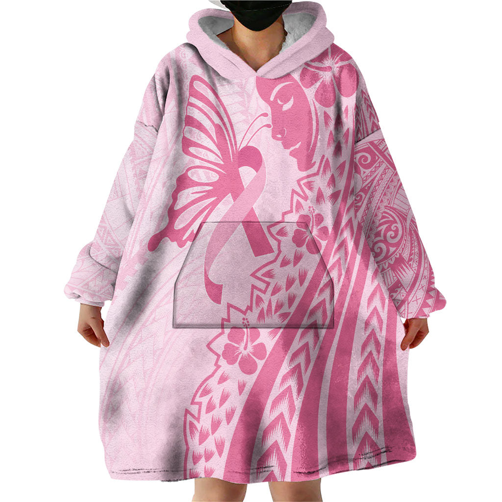 Pacific Girl and Butterfly Cancer Pink Ribbon Personalised Wearable Blanket Hoodie