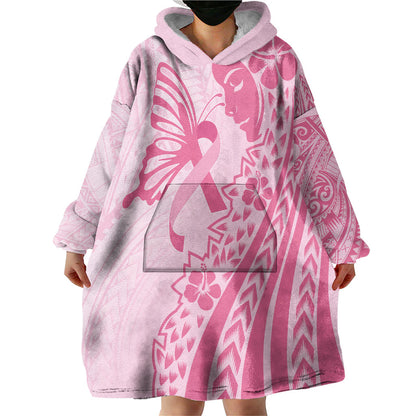 Pacific Girl and Butterfly Cancer Pink Ribbon Personalised Wearable Blanket Hoodie