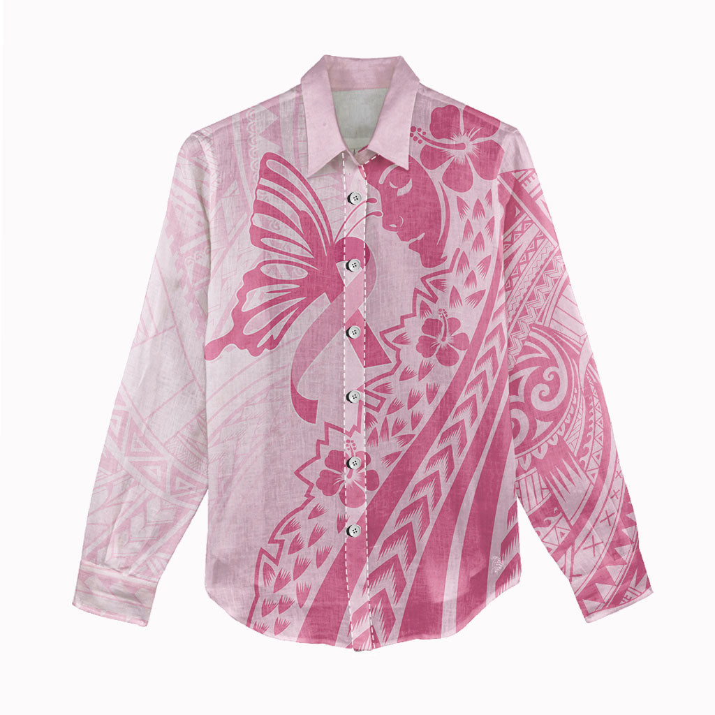 Pacific Girl and Butterfly Cancer Pink Ribbon Personalised Women Casual Shirt