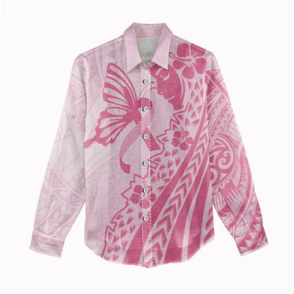 Pacific Girl and Butterfly Cancer Pink Ribbon Personalised Women Casual Shirt
