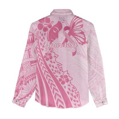 Pacific Girl and Butterfly Cancer Pink Ribbon Personalised Women Casual Shirt