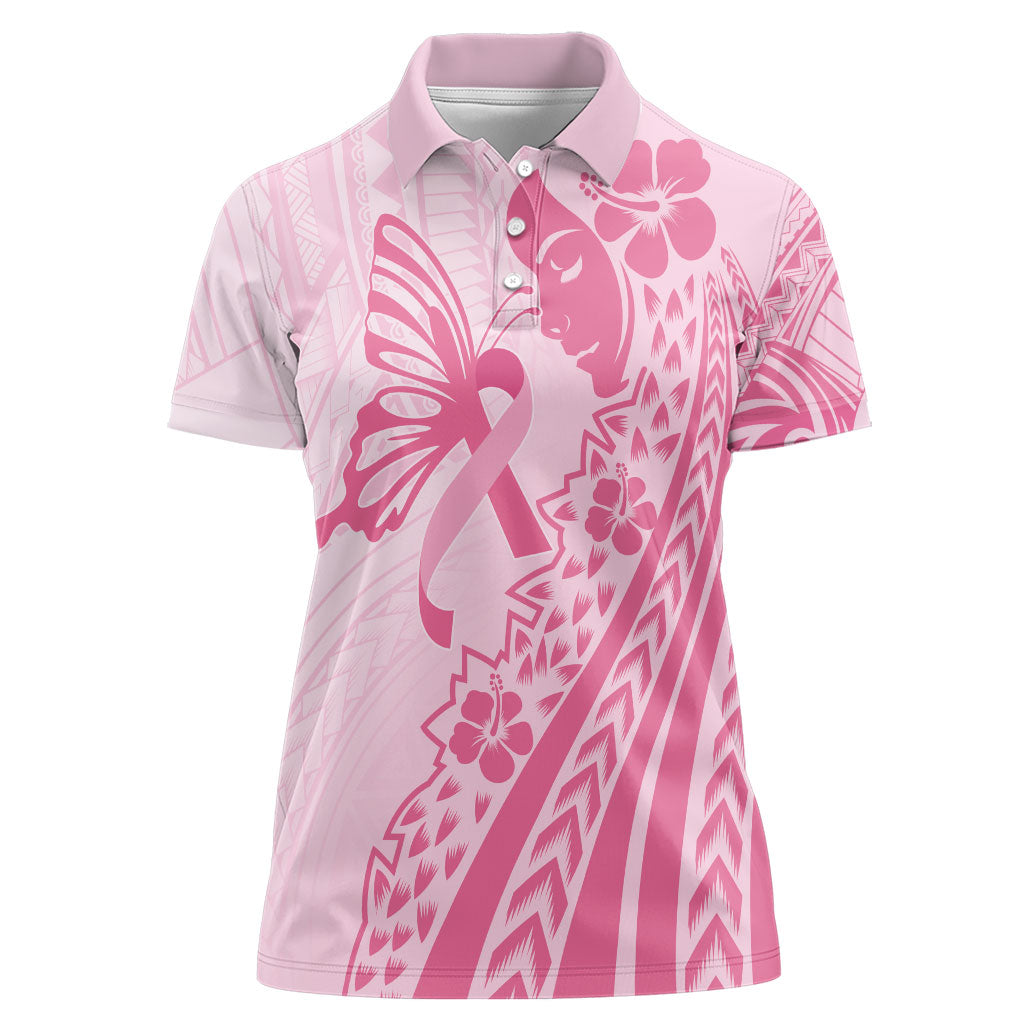 Pacific Girl and Butterfly Cancer Pink Ribbon Personalised Women Polo Shirt