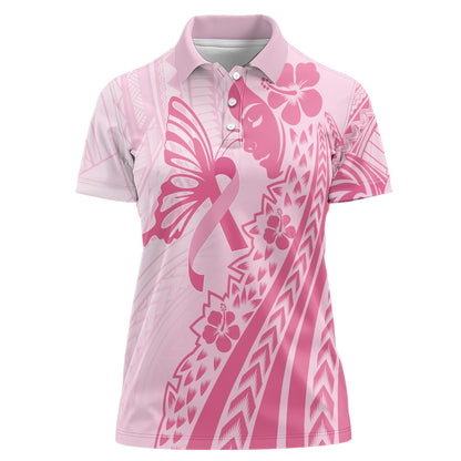 Pacific Girl and Butterfly Cancer Pink Ribbon Personalised Women Polo Shirt