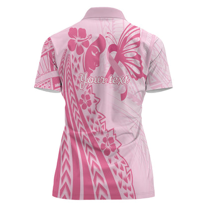 Pacific Girl and Butterfly Cancer Pink Ribbon Personalised Women Polo Shirt