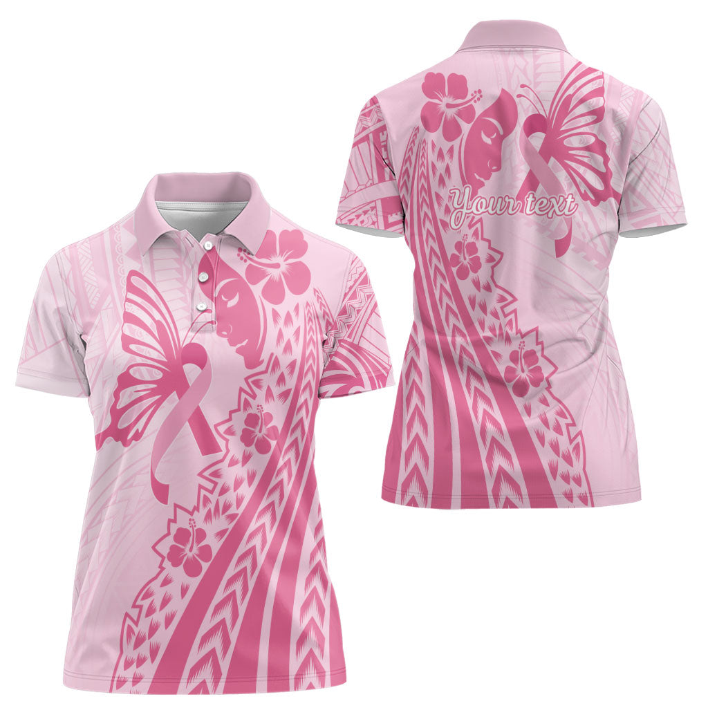 Pacific Girl and Butterfly Cancer Pink Ribbon Personalised Women Polo Shirt