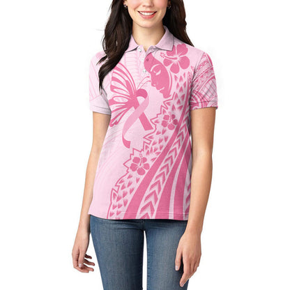 Pacific Girl and Butterfly Cancer Pink Ribbon Personalised Women Polo Shirt