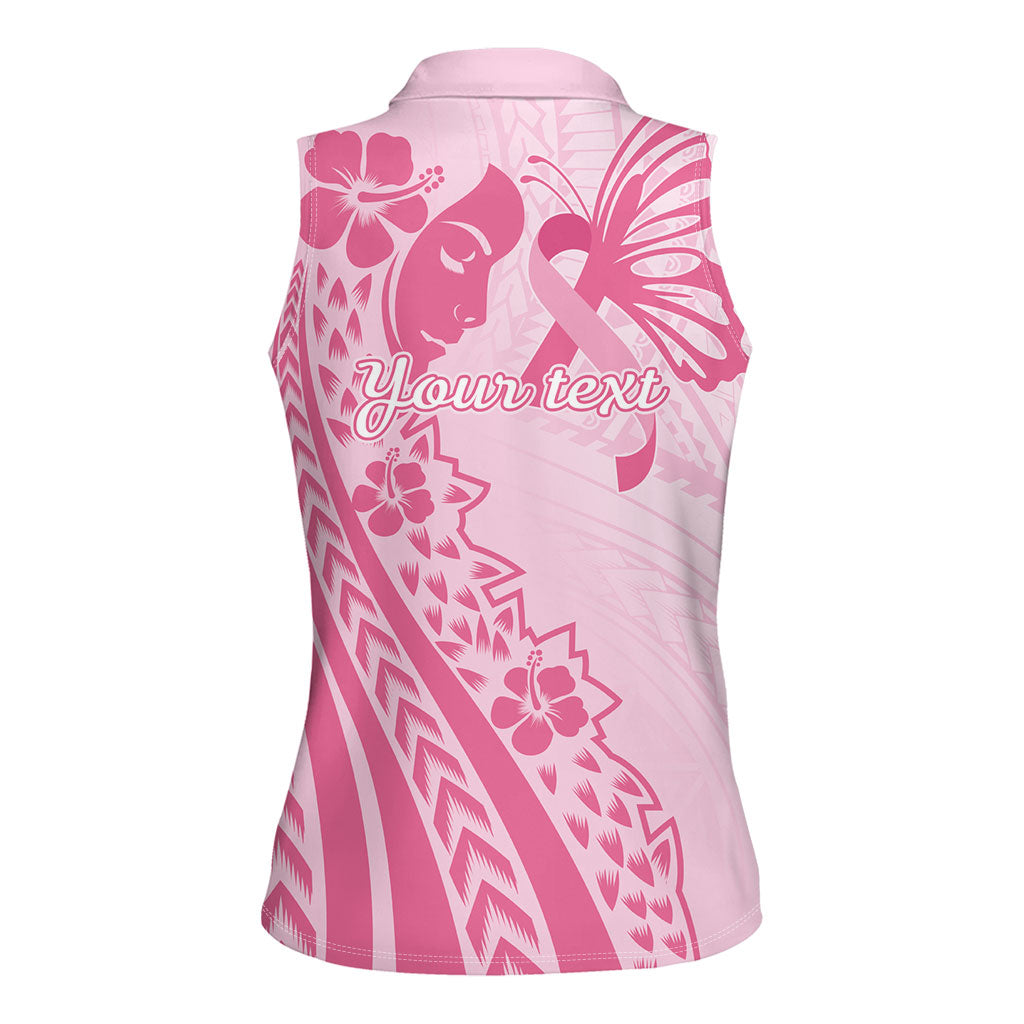 Pacific Girl and Butterfly Cancer Pink Ribbon Personalised Women Sleeveless Polo Shirt