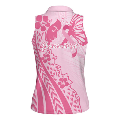 Pacific Girl and Butterfly Cancer Pink Ribbon Personalised Women Sleeveless Polo Shirt