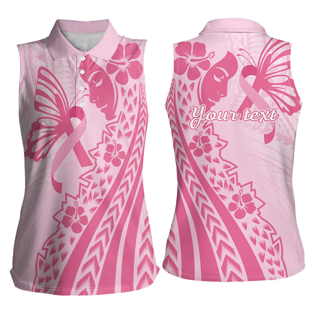 Pacific Girl and Butterfly Cancer Pink Ribbon Personalised Women Sleeveless Polo Shirt