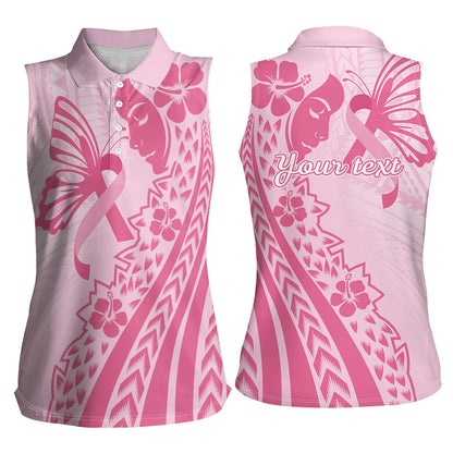 Pacific Girl and Butterfly Cancer Pink Ribbon Personalised Women Sleeveless Polo Shirt