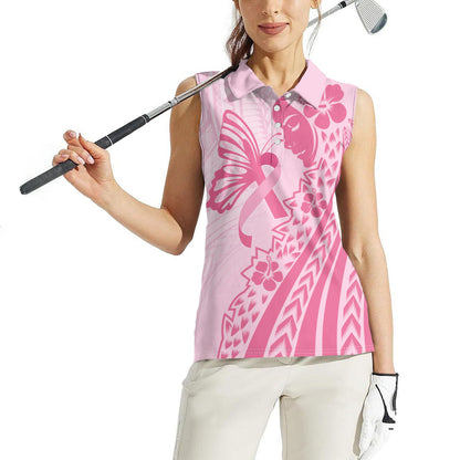Pacific Girl and Butterfly Cancer Pink Ribbon Personalised Women Sleeveless Polo Shirt