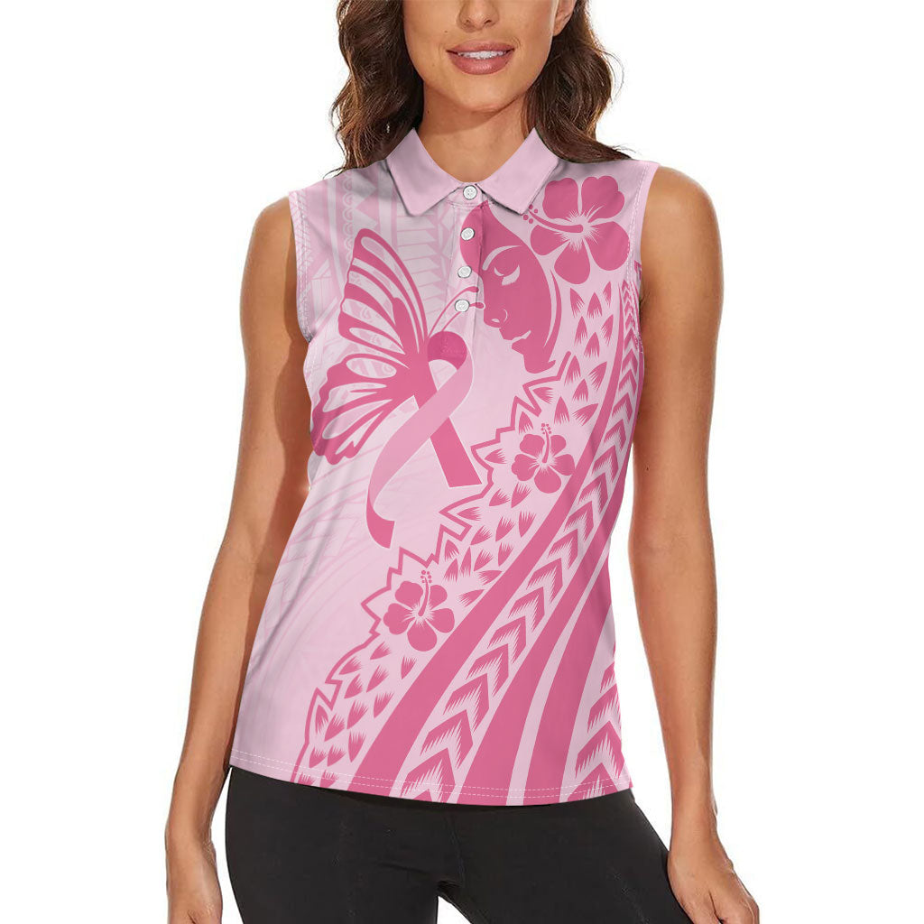 Pacific Girl and Butterfly Cancer Pink Ribbon Personalised Women Sleeveless Polo Shirt
