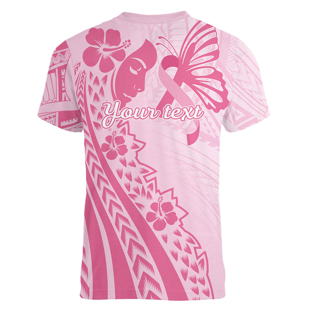 Pacific Girl and Butterfly Cancer Pink Ribbon Personalised Women V-Neck T-Shirt