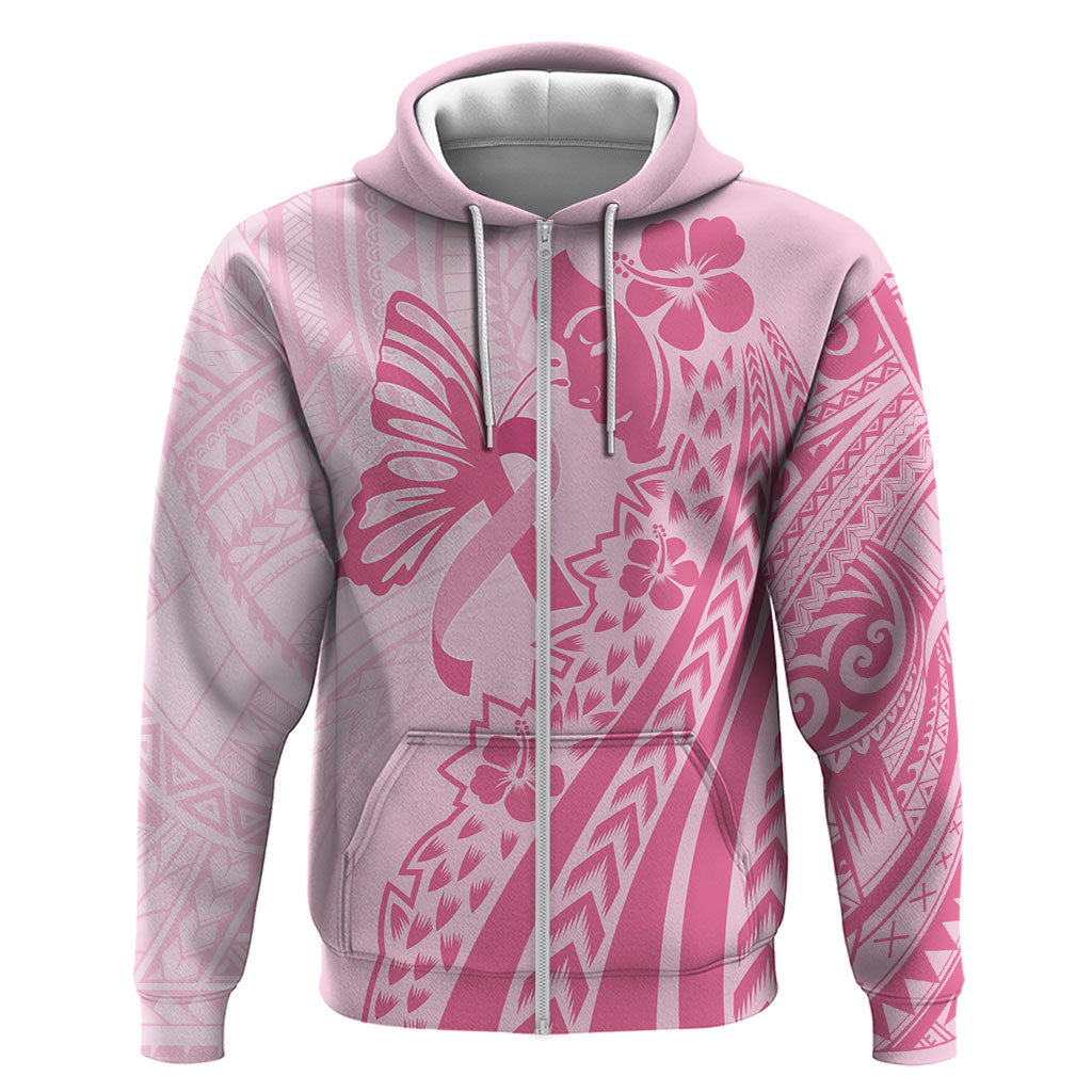 Pacific Girl and Butterfly Cancer Pink Ribbon Personalised Zip Hoodie