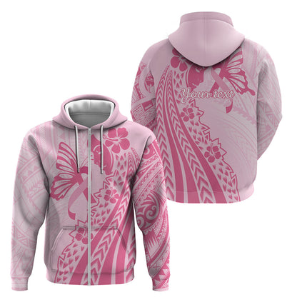 Pacific Girl and Butterfly Cancer Pink Ribbon Personalised Zip Hoodie
