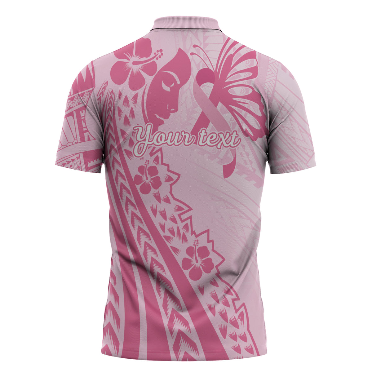 Pacific Girl and Butterfly Cancer Pink Ribbon Personalised Zipper Polo Shirt