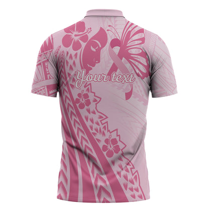 Pacific Girl and Butterfly Cancer Pink Ribbon Personalised Zipper Polo Shirt