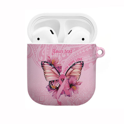 Faith Hope Love Butterfly Pink Ribbon Personalised AirPods Case Polynesian Tribal Pattern