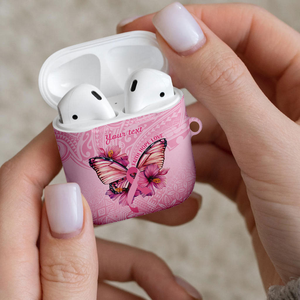 Faith Hope Love Butterfly Pink Ribbon Personalised AirPods Case Polynesian Tribal Pattern