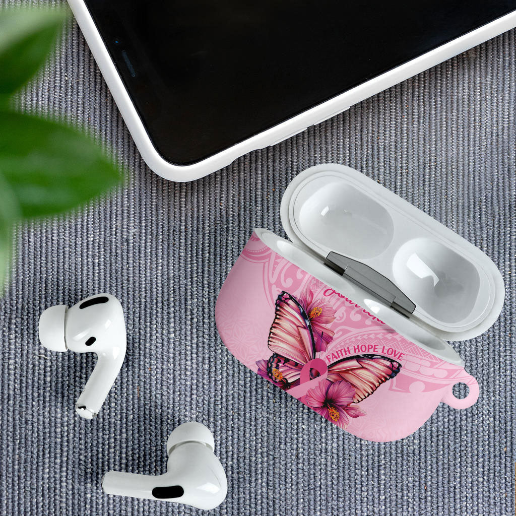 Faith Hope Love Butterfly Pink Ribbon Personalised AirPods Case Polynesian Tribal Pattern