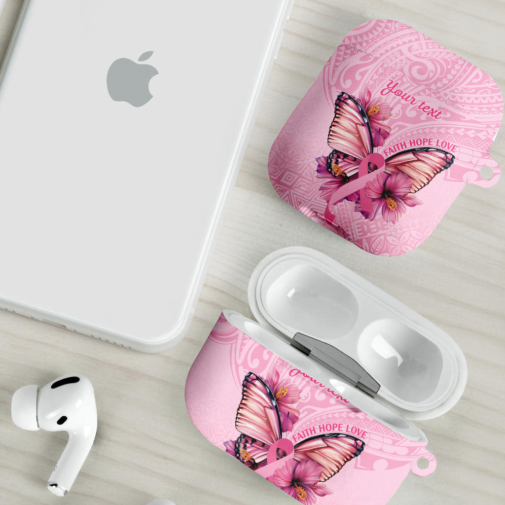 Faith Hope Love Butterfly Pink Ribbon Personalised AirPods Case Polynesian Tribal Pattern