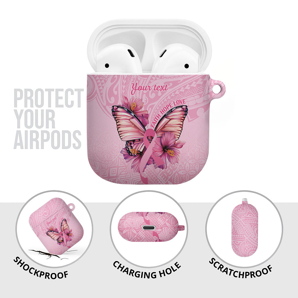 Faith Hope Love Butterfly Pink Ribbon Personalised AirPods Case Polynesian Tribal Pattern