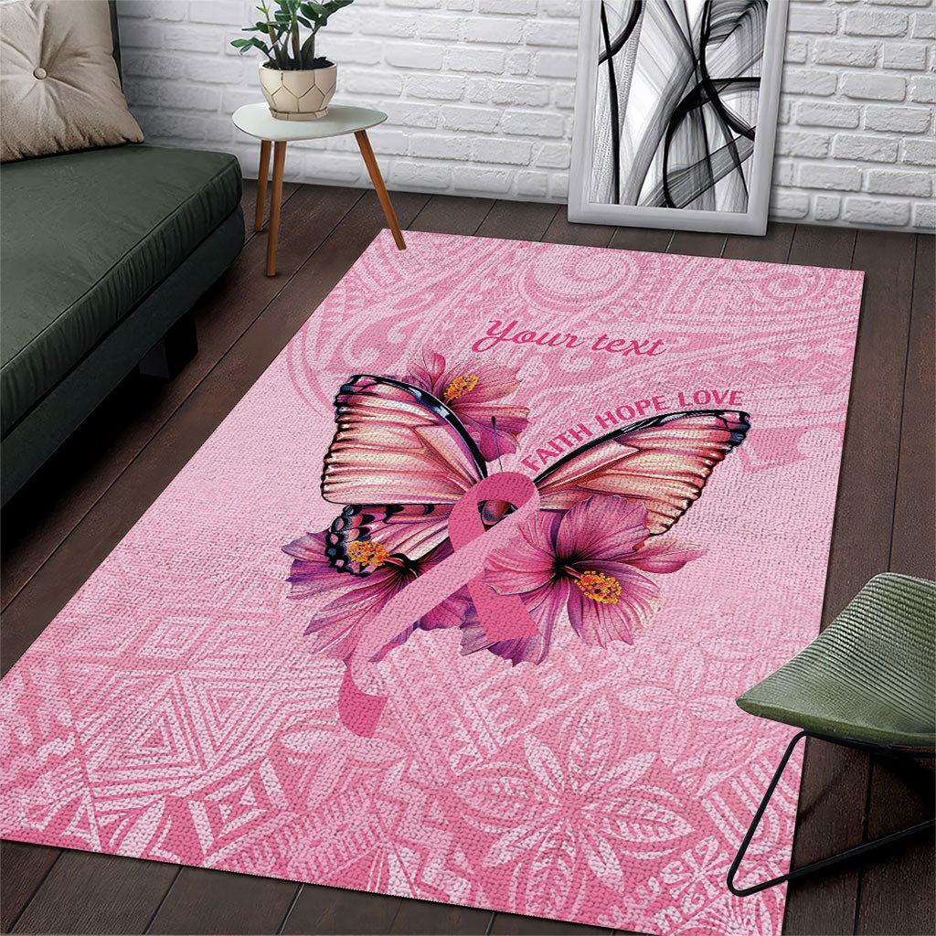 Faith Hope Love Butterfly Pink Ribbon Personalised Area Rug Polynesian Tribal Pattern