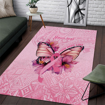 Faith Hope Love Butterfly Pink Ribbon Personalised Area Rug Polynesian Tribal Pattern