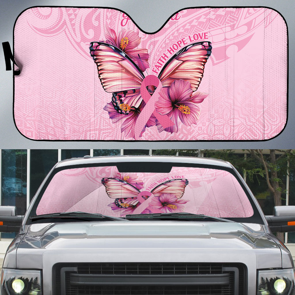 Faith Hope Love Butterfly Pink Ribbon Personalised Auto Sun Shade Polynesian Tribal Pattern