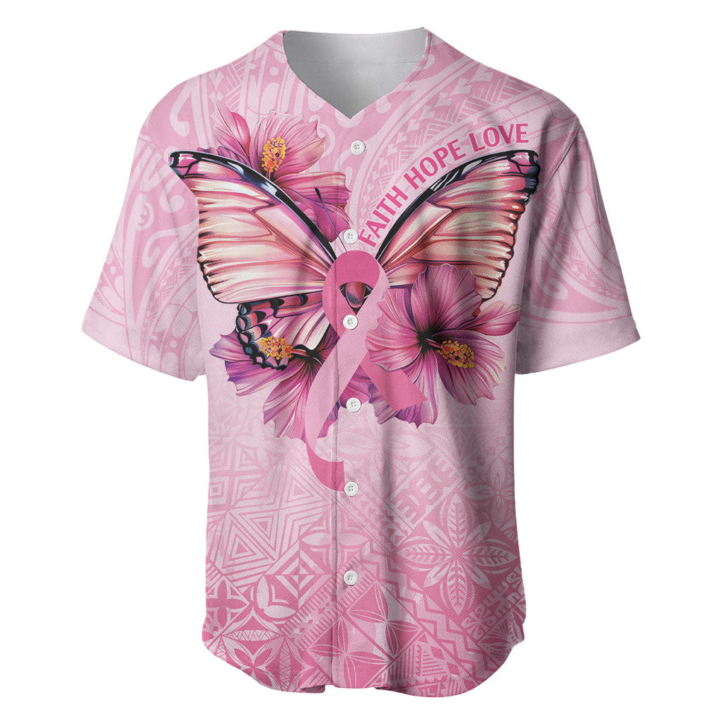 Faith Hope Love Butterfly Pink Ribbon Personalised Baseball Jersey Polynesian Tribal Pattern